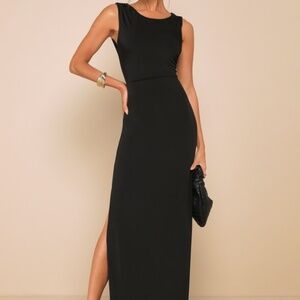 Lulus Significant Allure Black Slinky Knit Ruched Maxi Dress - Size L